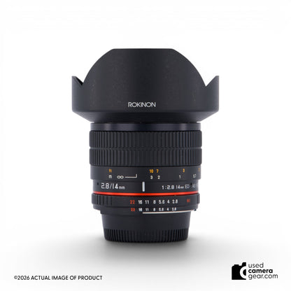 Rokinon 14mm Ultra Wide Angle f2.8 IF ED UMC Lens w/AE Chip for Nikon (#633) *USED*