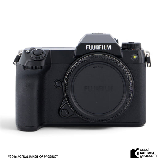 usedcameragear Fujifilm GFX 50S II medium-format mirrorless camera body in black, front view