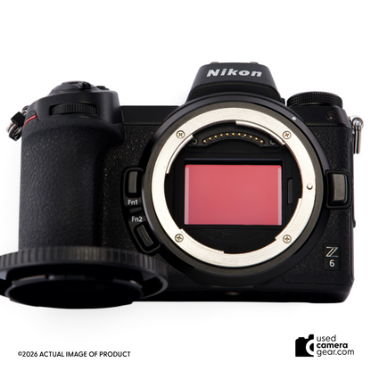 Used Nikon Z6 full-frame mirrorless camera body with lens mount exposed and black finish